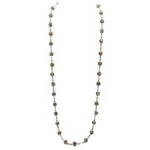 Vintage Colorful Beaded Necklace with Multi-Colored Glass Seed Beads and Caged F